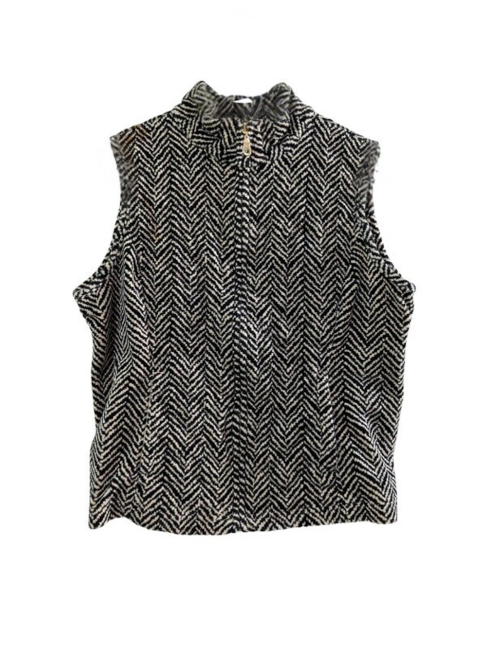 Charter Club Women's Fuzzy Chevron Vest, Black Cream, Petite P/M, Quilted Inside